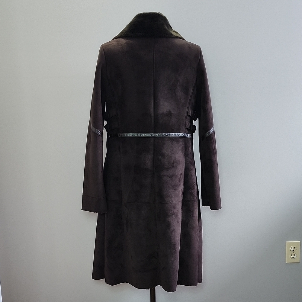 VINTAGE BALMAIN brown faux suede faux leather long coat - Picture 10 of 15